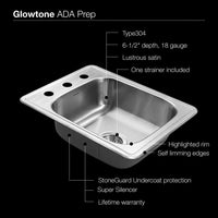 Thumbnail for Houzer ADA Glowtone Series Topmount Stainless Steel 3-hole Bar/Prep Sink Bar Sink - Topmount Houzer 