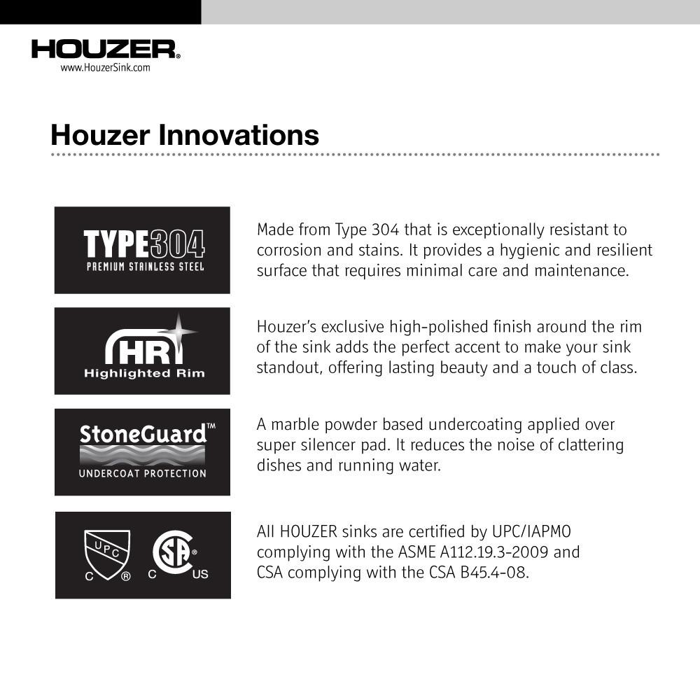 Houzer ADA Glowtone Series Topmount Stainless Steel 3-hole Bar/Prep Sink Bar Sink - Topmount Houzer 