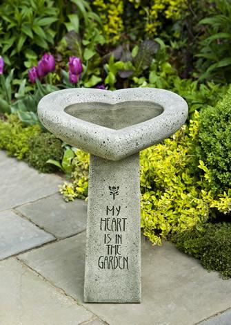 My Heart is in the Garden Cast Stone Outdoor Garden Birdbath BirdBath Campania International 