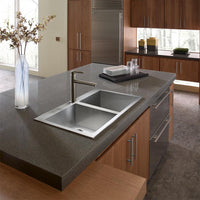 Thumbnail for Houzer Bellus Series Zero Radius Topmount Stainless Steel 1-Hole 50/50 Double Bowl Kitchen Sink Kitchen Sink - Topmount Houzer 