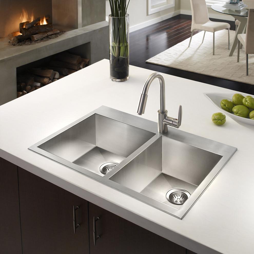 Houzer Bellus Series Zero Radius Topmount Stainless Steel 1-Hole 50/50 Double Bowl Kitchen Sink Kitchen Sink - Topmount Houzer 