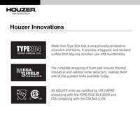Thumbnail for Houzer Bellus Series Zero Radius Topmount Stainless Steel 1-Hole 50/50 Double Bowl Kitchen Sink Kitchen Sink - Topmount Houzer 