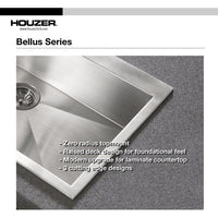 Thumbnail for Houzer Bellus Series Zero Radius Topmount Stainless Steel 1-Hole Single Bowl Kitchen Sink Kitchen Sink - Topmount Houzer 