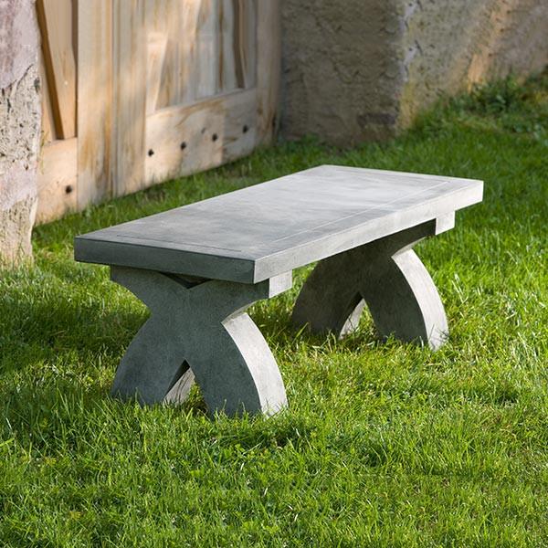 The X Cast Stone Outdoor Garden Bench (3pc) Outdoor Benches/Tables Campania International 