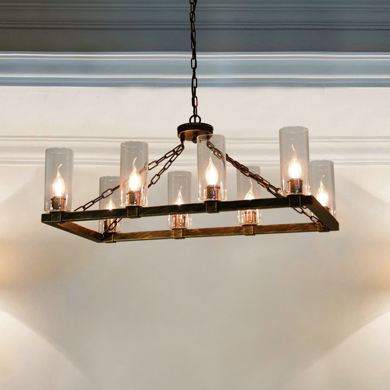Kiska Kitchen Island Chandelier Light w/ Glass Lamp Shades (8 Bulb) Matte Black Steel, Adjustable Chain Length | Modern Home Décor Chandeliers Canyon Home 