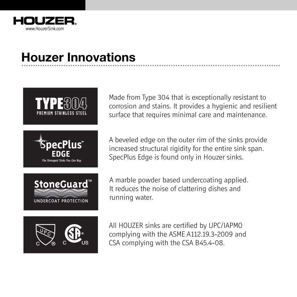 Houzer CRT-1620-1 Opus Conical Topmount Stainless Steel Bowl Lavatory Sink Bathroom Sink - Topmount Houzer 