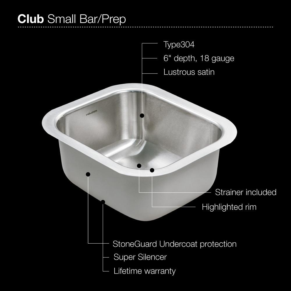 Houzer CS-1307-1 Club Series Undermount Small Bar/ Prep Sink Bar Sink - Undermount Houzer 