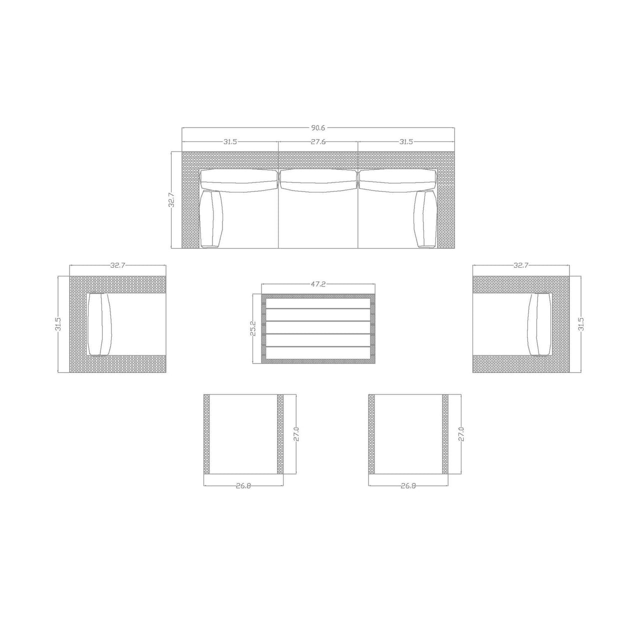 8-Piece Outdoor Pation Funiture Set Wicker Rattan Sectional Sofa Couch with Coffee Table Outdoor Furniture Casual Inc. 