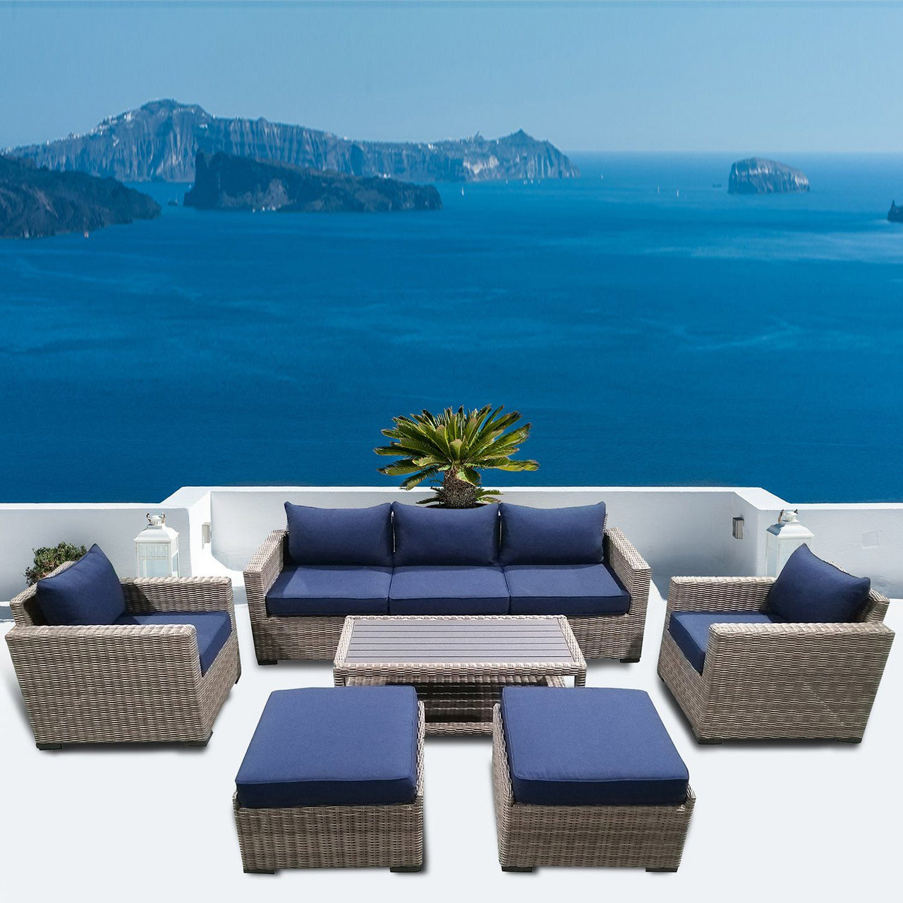 8-Piece Outdoor Pation Funiture Set Wicker Rattan Sectional Sofa Couch with Coffee Table Outdoor Furniture Casual Inc. 
