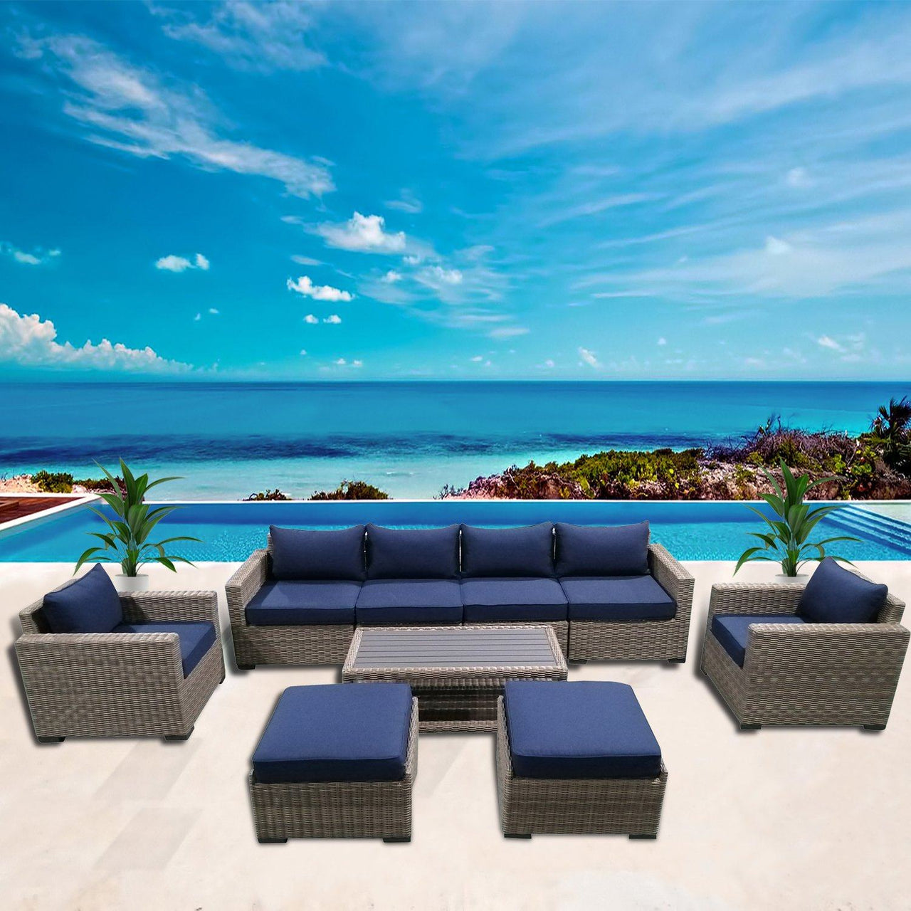 9-Piece Outdoor Pation Funiture Set Wicker Rattan Sectional Sofa Couch with Coffee Table Outdoor Furniture Casual Inc. 