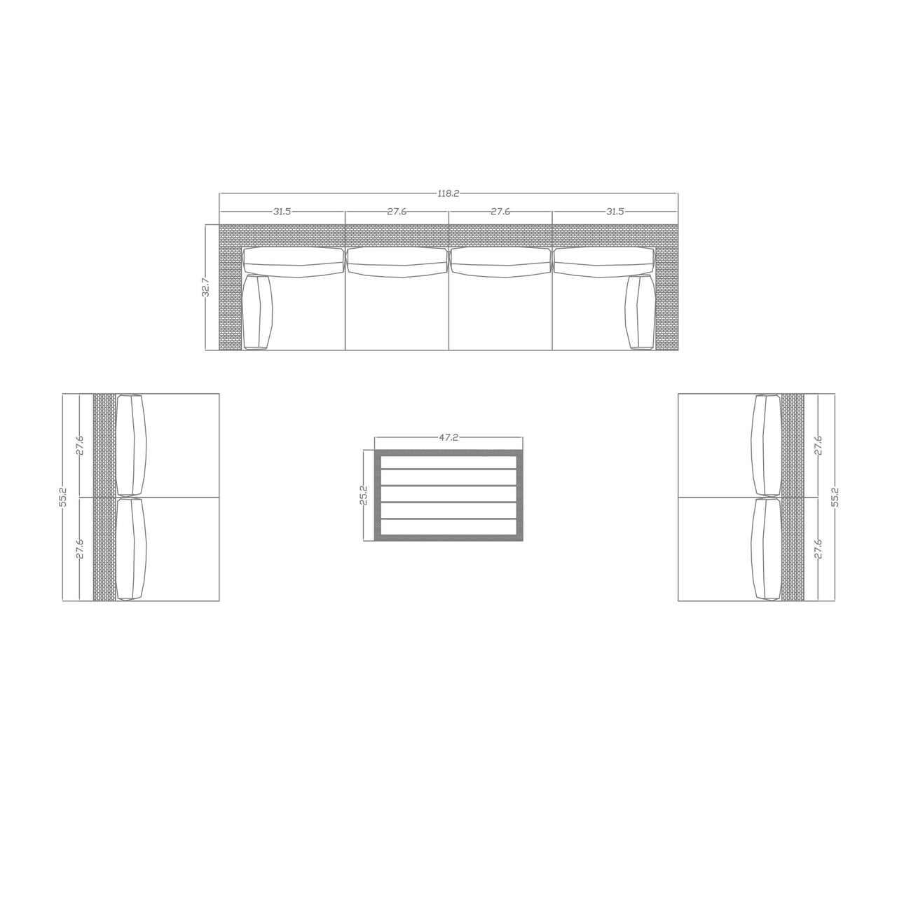 9-Piece Outdoor Pation Funiture Set Wicker Rattan Sectional Sofa Couch with Coffee Table Outdoor Furniture Casual Inc. 