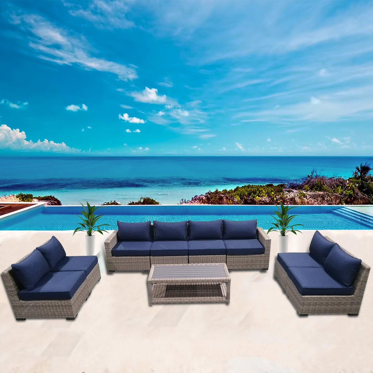 9-Piece Outdoor Pation Funiture Set Wicker Rattan Sectional Sofa Couch with Coffee Table Outdoor Furniture Casual Inc. 