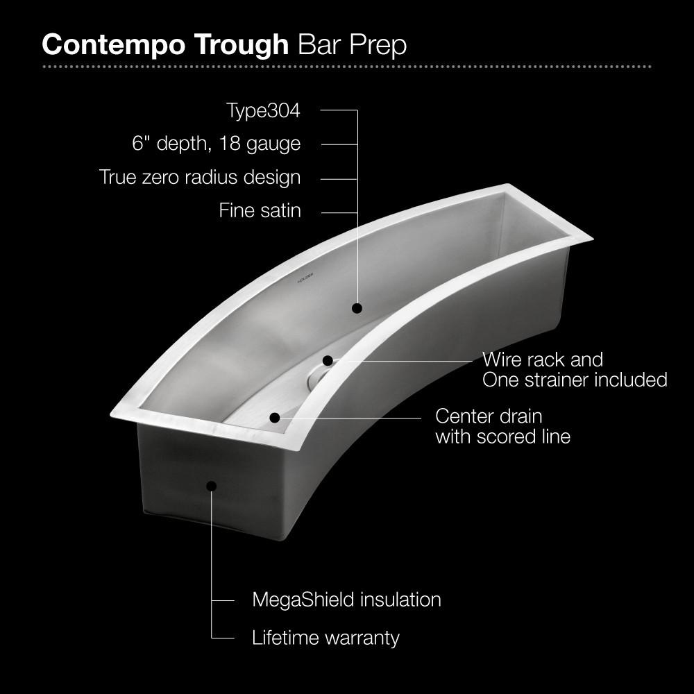 Houzer Contempo Trough Series Undermount Stainless Steel Curved Bowl Bar/Prep Sink Bar Sink - Undermount Houzer 