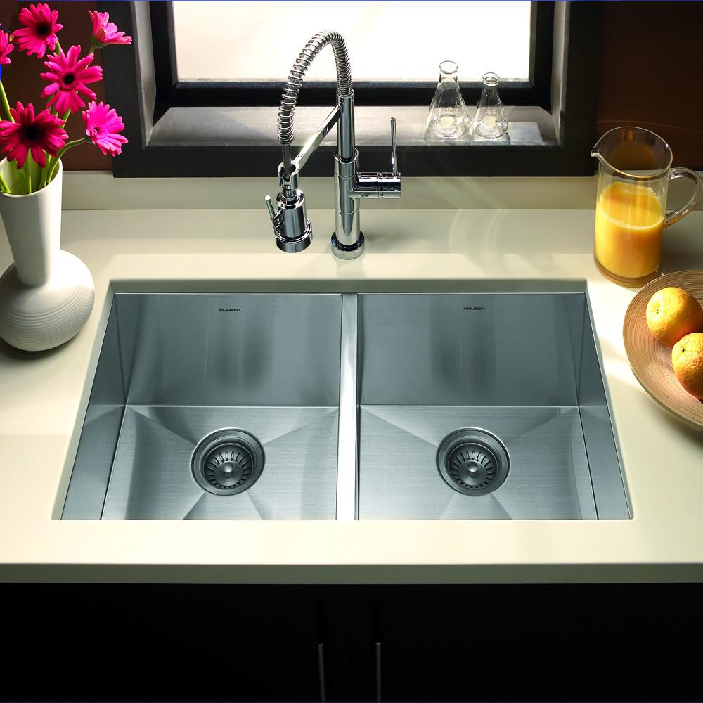 Houzer Contempo Series Undermount Stainless Steel 50/50 Double Bowl Kitchen Sink Kitchen Sink - Undermount Houzer 