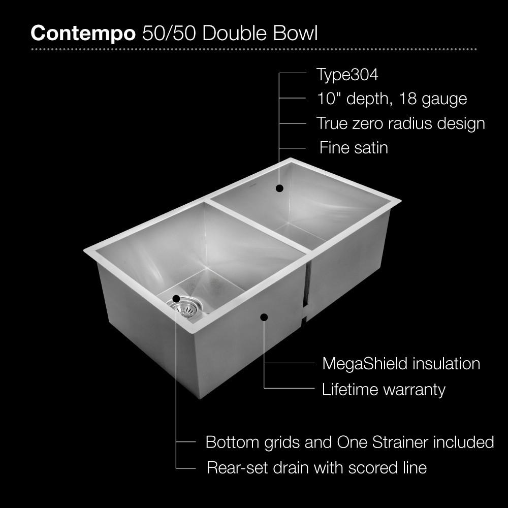 Houzer Contempo Series Undermount Stainless Steel 50/50 Double Bowl Kitchen Sink Kitchen Sink - Undermount Houzer 