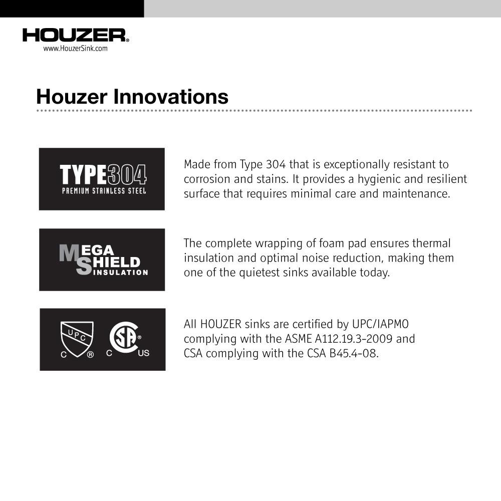 Houzer Contempo Series Undermount Stainless Steel 50/50 Double Bowl Kitchen Sink Kitchen Sink - Undermount Houzer 