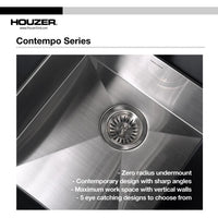 Thumbnail for Houzer CTR-1700 Contempo Series Undermount Stainless Steel Bowl Bar/Prep Sink Bar Sink - Undermount Houzer 