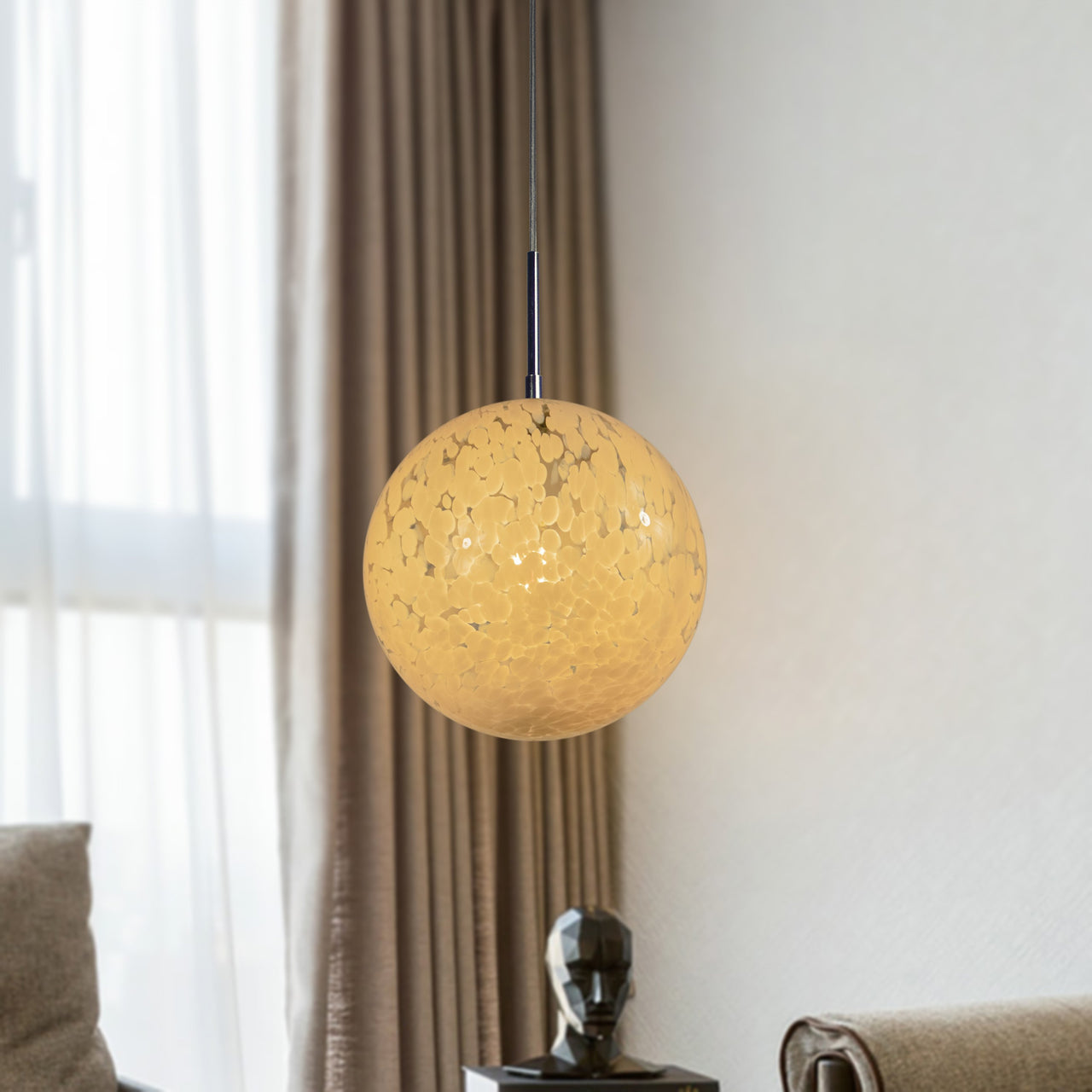 Bushnell Ball Pendant Light Fixture, White Orb with Elegant Glow, Foyer Lighting Home Decor for Entryways, Dining and Living Room, or Sitting Areas, Dimmable Pendant Lighting Canyon Home 