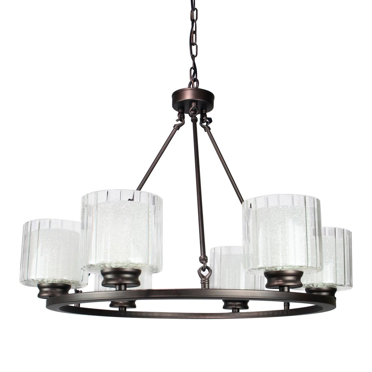 Fremont 6 Bulb Wagon Wheel Light Fixture with Glass Shades, Elegant Overhead Lighting for Foyer, Living and Dining Room, or Home Entryways, Dimmable Option Desk Lamps Canyon Home 