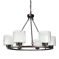Thumbnail for Fremont 6 Bulb Wagon Wheel Light Fixture with Glass Shades, Elegant Overhead Lighting for Foyer, Living and Dining Room, or Home Entryways, Dimmable Option Desk Lamps Canyon Home 