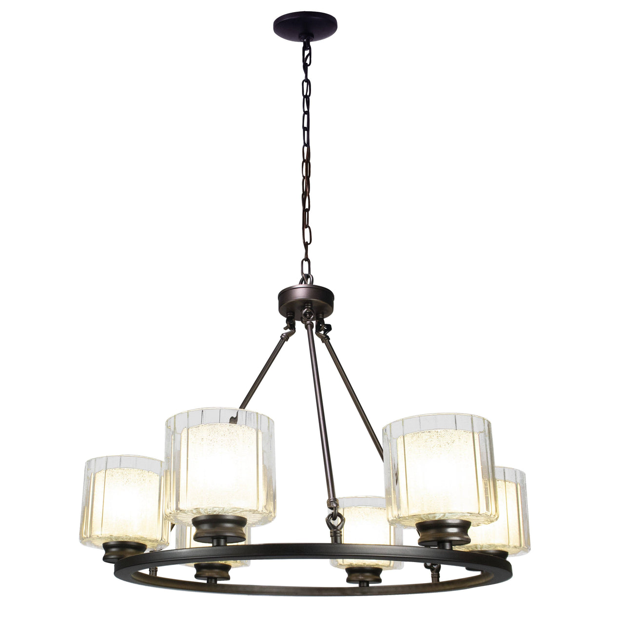 Fremont 6 Bulb Wagon Wheel Light Fixture with Glass Shades, Elegant Overhead Lighting for Foyer, Living and Dining Room, or Home Entryways, Dimmable Option Desk Lamps Canyon Home 