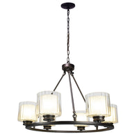 Thumbnail for Fremont 6 Bulb Wagon Wheel Light Fixture with Glass Shades, Elegant Overhead Lighting for Foyer, Living and Dining Room, or Home Entryways, Dimmable Option Desk Lamps Canyon Home 
