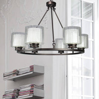 Thumbnail for Fremont 6 Bulb Wagon Wheel Light Fixture with Glass Shades, Elegant Overhead Lighting for Foyer, Living and Dining Room, or Home Entryways, Dimmable Option Desk Lamps Canyon Home 