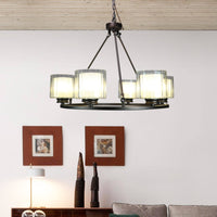 Thumbnail for Fremont 6 Bulb Wagon Wheel Light Fixture with Glass Shades, Elegant Overhead Lighting for Foyer, Living and Dining Room, or Home Entryways, Dimmable Option Desk Lamps Canyon Home 