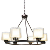 Thumbnail for Fremont 6 Bulb Wagon Wheel Light Fixture with Glass Shades, Elegant Overhead Lighting for Foyer, Living and Dining Room, or Home Entryways, Dimmable Option Desk Lamps Canyon Home 
