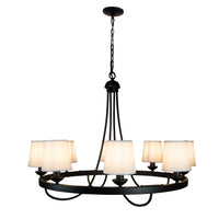 Thumbnail for Baden Rustic Wagon Wheel Light Fixture with 8 Bulb and White Fabric Shades, Overhead Lighting with Vintage Black Frame for Foyer, Home, Living or Dining Room Chandeliers Canyon Home 
