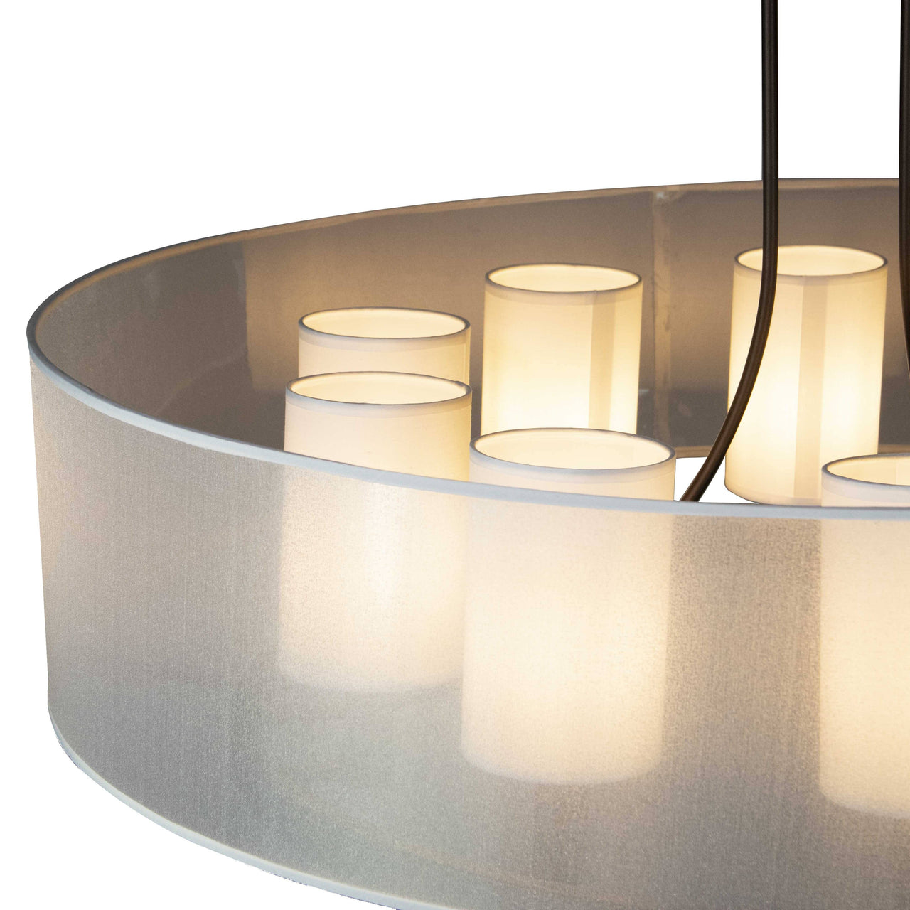 Fresno Modern Drum Chandelier Overhead Light Fixture with 10 Light Bulb Support and White Fabric Shade, Beautiful Hanging Lighting for Foyer, Living or Dining Room Use Chandeliers Canyon Home 
