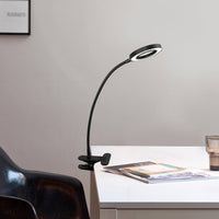 Thumbnail for Elden Flexible LED Desk Light with Magnifier, Black, Adjustable Desktop Lamp with Dimmable Brightness, Home, Office or Hobby Collecting Use, Strong Quick Clip Base Desk Lamps Canyon Home 