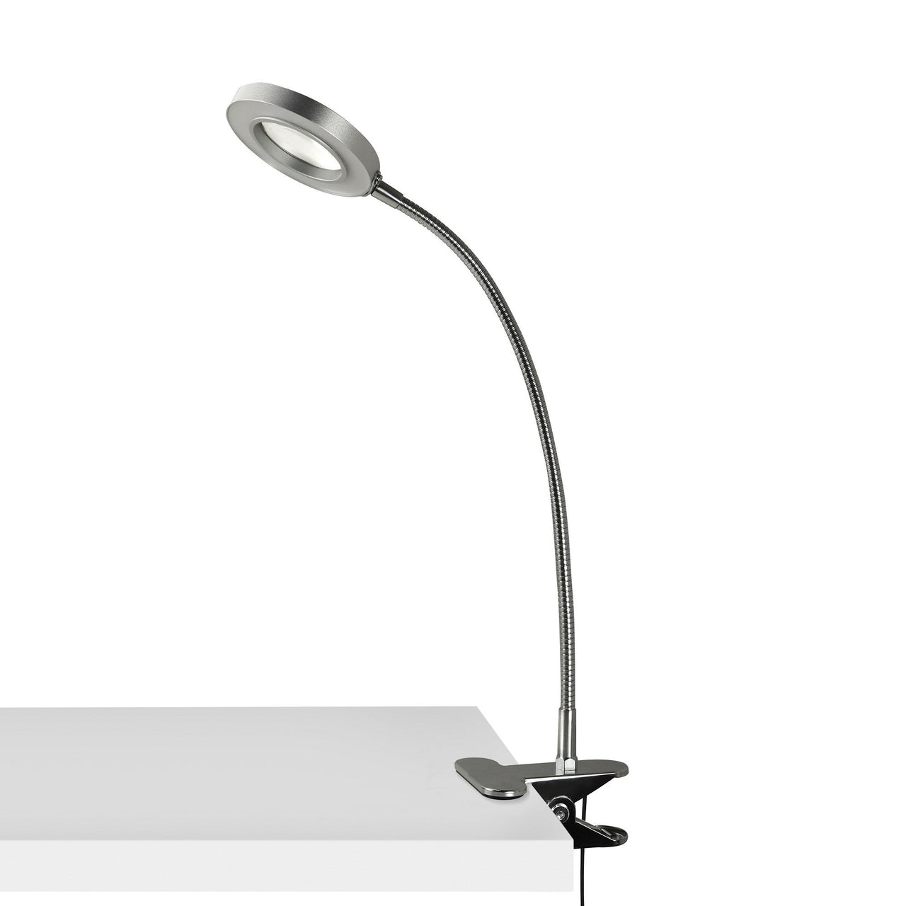 Estelle Flexible LED Desk Light with Magnifier, Silver, Adjustable Desktop Lamp with Dimmable Brightness, Home, Office or Hobby Collecting Use, Strong Quick Clip Base Desk Lamps Canyon Home 