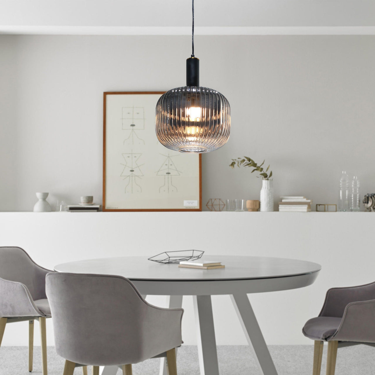 Langley Contemporary Pendant Light Fixture with Grey Glass Shade, Elegant Multi Directional Ceiling Fixture for Living Room, Foyer, or Dining Areas, Dimmable Option Pendant Lighting Canyon Home 