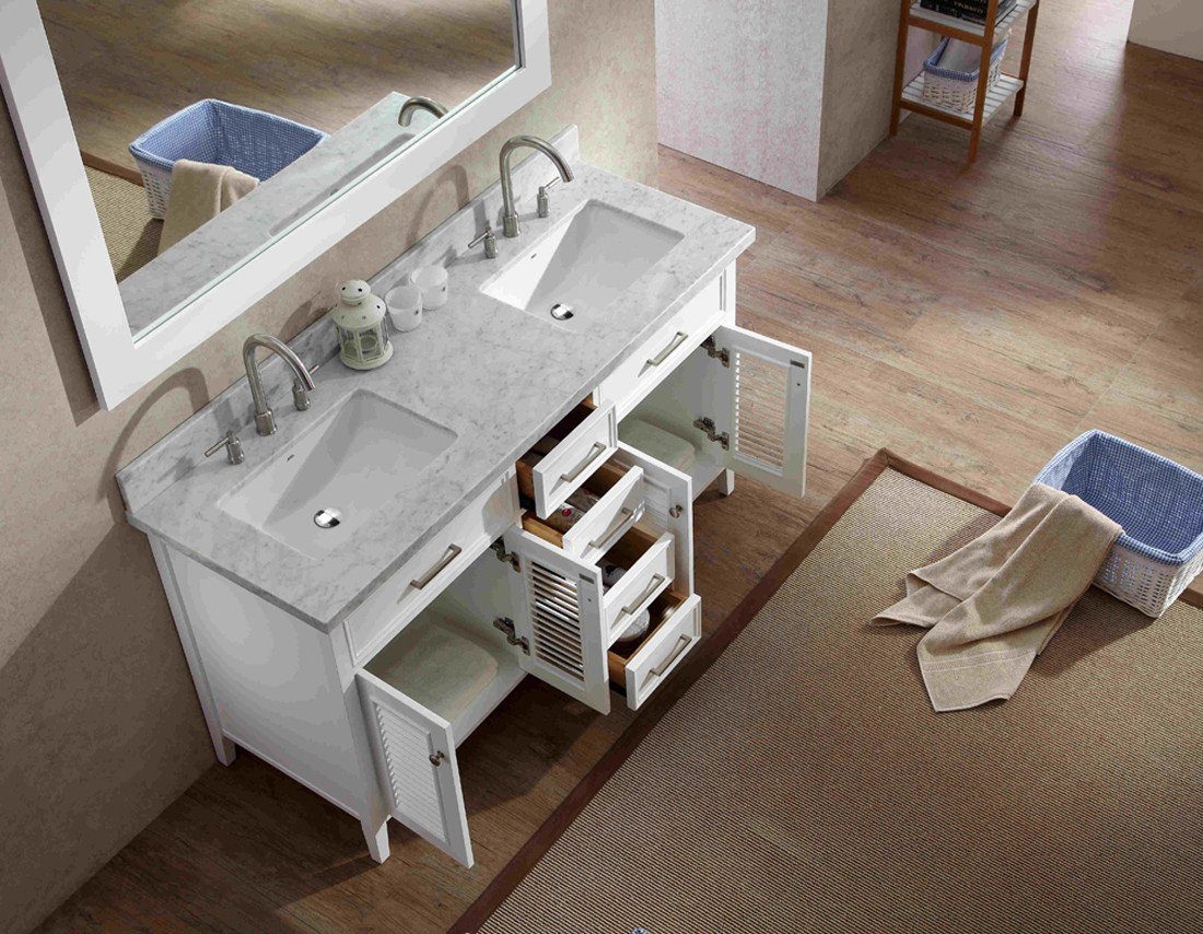 ARIEL Kensington 61" Double Sink Bathroom Vanity Set in White Vanity ARIEL 