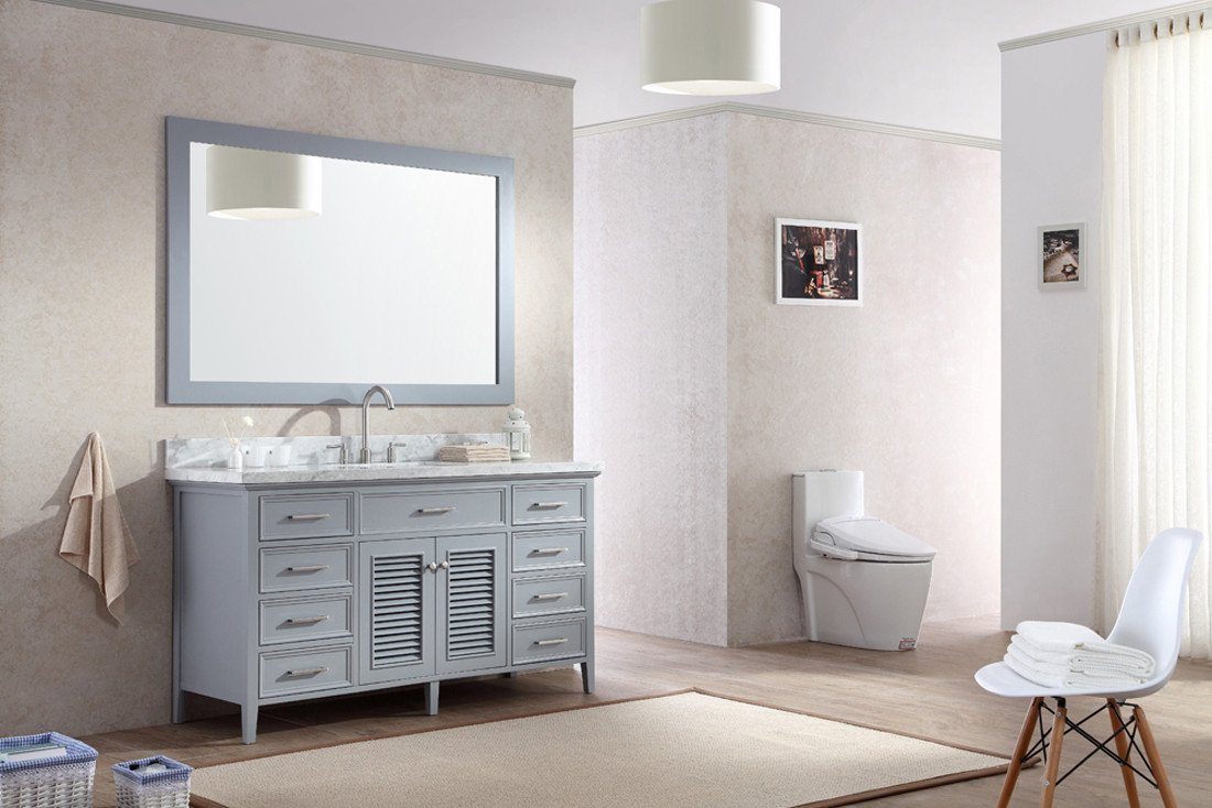 ARIEL Kensington 61" Single Sink Bathroom Vanity Set Gray with White Countertop Vanity ARIEL 