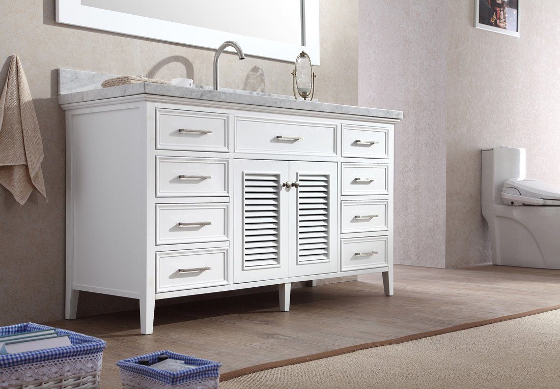 ARIEL Kensington 61" Single Sink Bathroom Decor Vanity Set 1 Faux Drawer - White Vanity ARIEL 