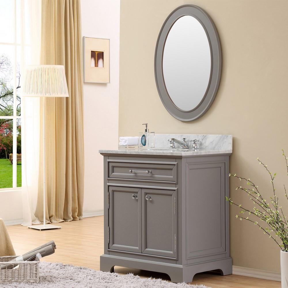 Derby 30" Cashmere Grey Single Sink Bathroom Vanity With Matching Framed Mirror Vanity Water Creation 