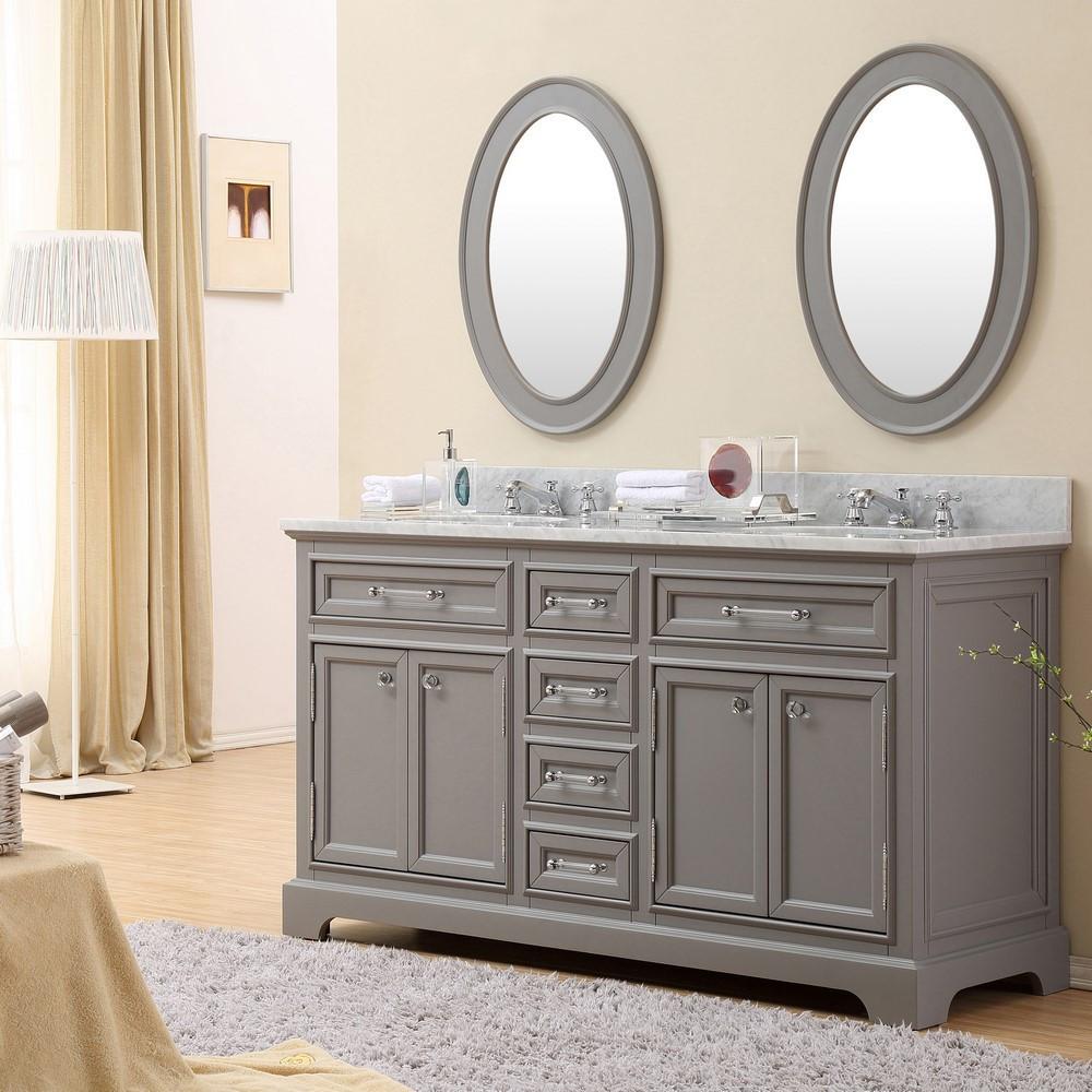 Derby 60"Cashmere Grey Double Sink Vanity With Framed Mirrors And Faucets Vanity Water Creation 
