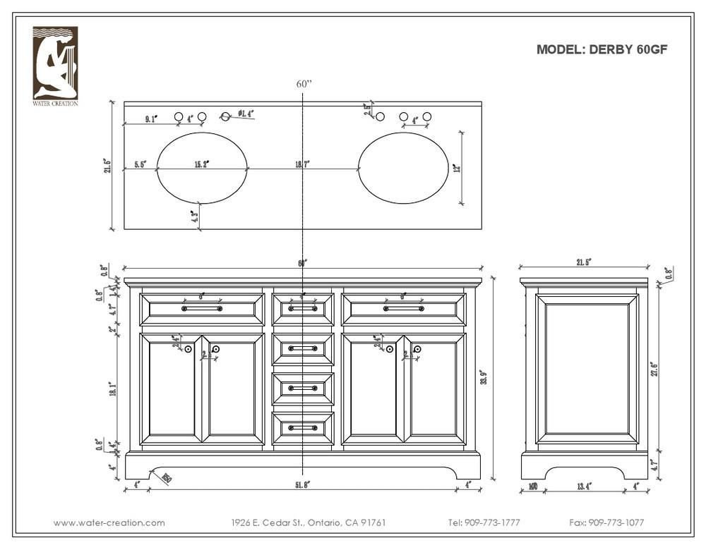 Derby 60" Cashmere Grey Double Sink Bathroom Vanity And Faucet Vanity Water Creation 
