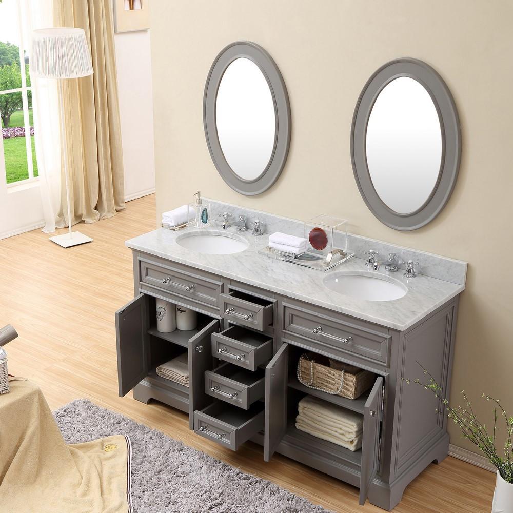 Derby 60" Cashmere Grey Double Sink Bathroom Vanity And Faucet Vanity Water Creation 