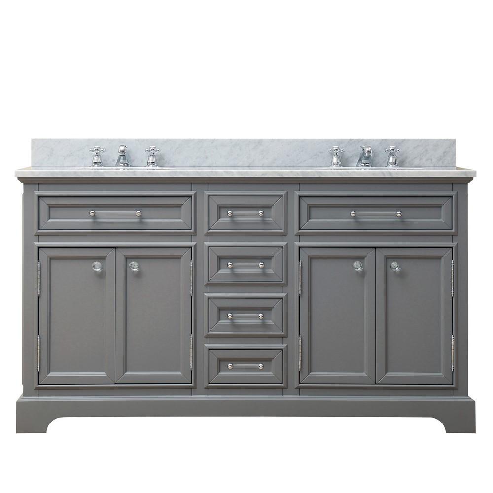 Derby 60" Cashmere Grey Double Sink Bathroom Vanity And Faucet Vanity Water Creation 