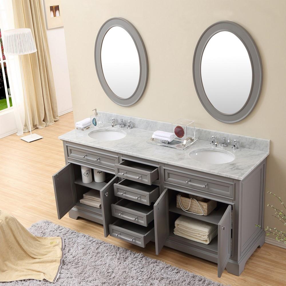 Derby 72"Cashmere Grey Double Sink Vanity With Framed Mirrors And Faucets Vanity Water Creation 