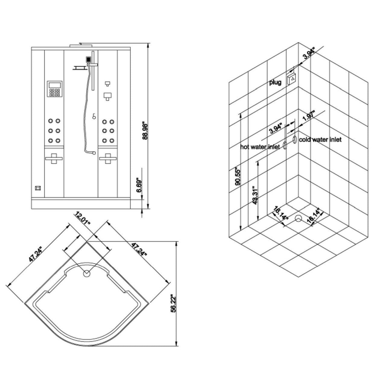 ARIEL Platinum DZ962F8 Steam Shower Steam Shower ARIEL 