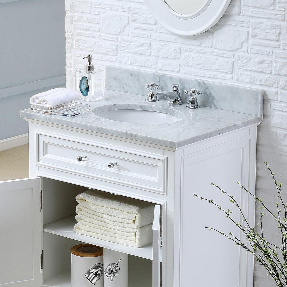 Derby 24" Solid White Single Sink Vanity With Matching Framed Mirror And Faucet Vanity Water Creation 