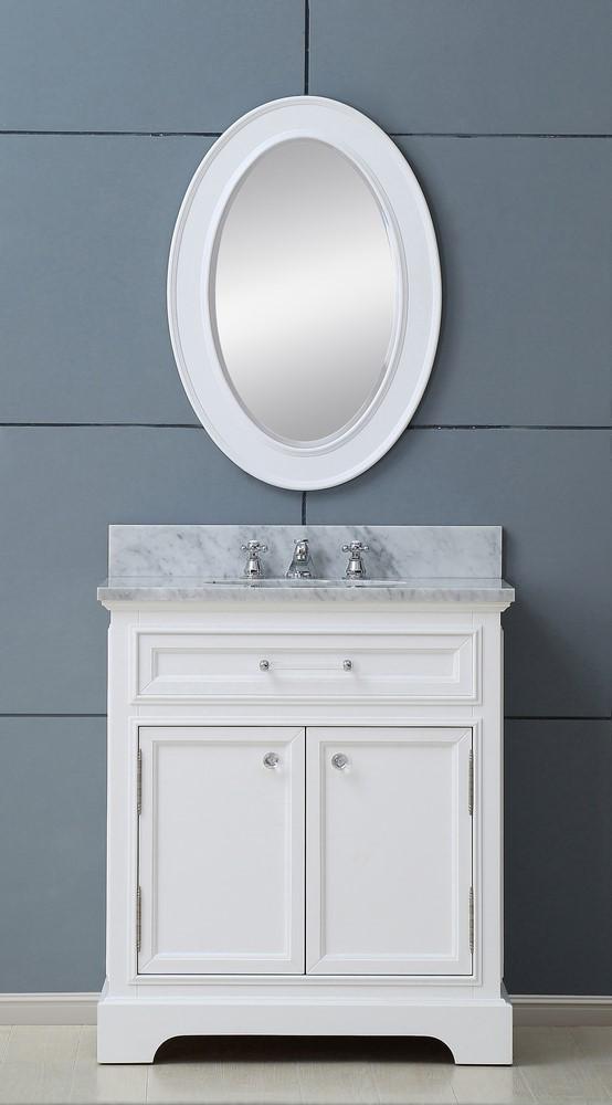 Derby 24" Solid White Single Sink Vanity With Matching Framed Mirror And Faucet Vanity Water Creation 