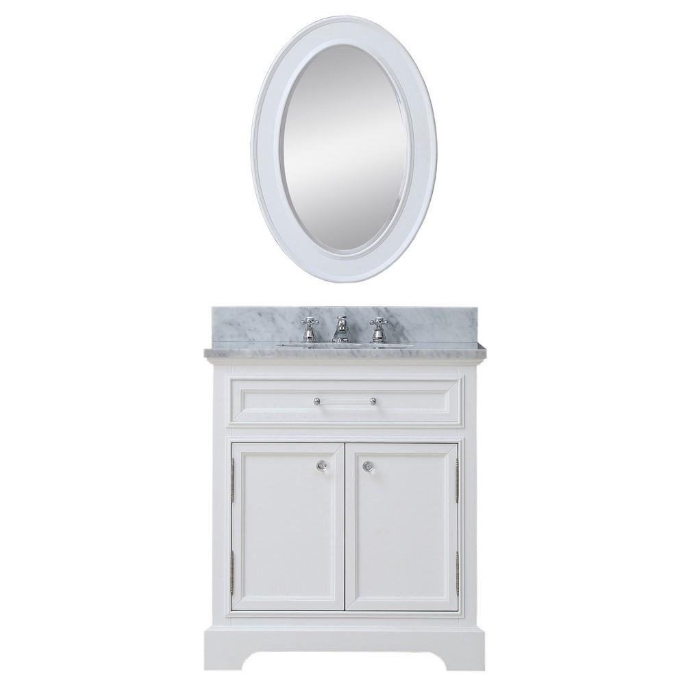 Derby 24" Solid White Single Sink Vanity With Matching Framed Mirror And Faucet Vanity Water Creation 