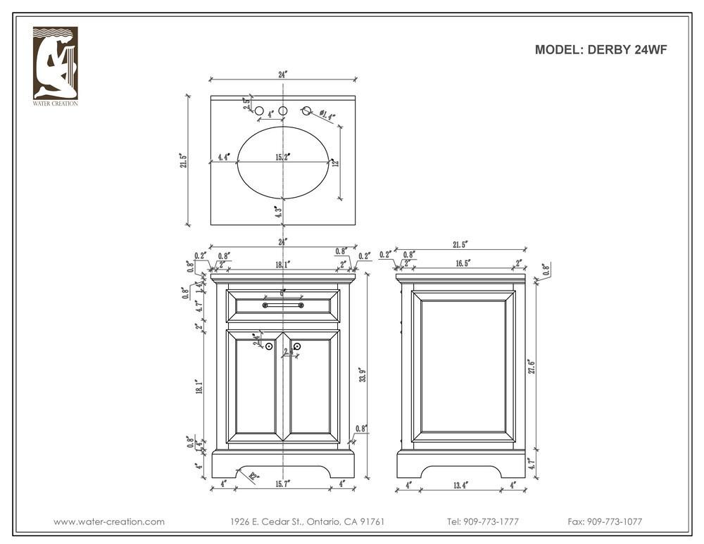 Derby 24" Solid White Single Sink Bathroom Vanity And Faucet Vanity Water Creation 
