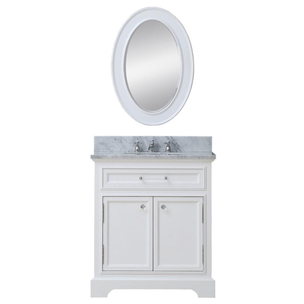 Derby 30" Solid White Single Sink Vanity With Matching Framed Mirror And Faucet Vanity Water Creation 