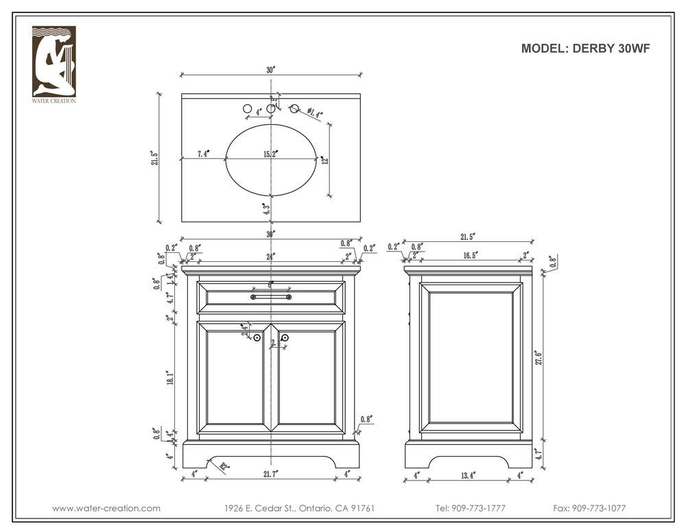 Derby 30" Solid White Single Sink Bathroom Vanity And Faucet Vanity Water Creation 